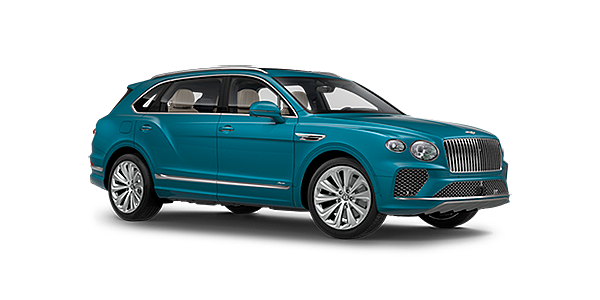 Bentley Jeddah Bentley Bentayga EWB Azure front side angled view in Topaz blue coloured exterior. 