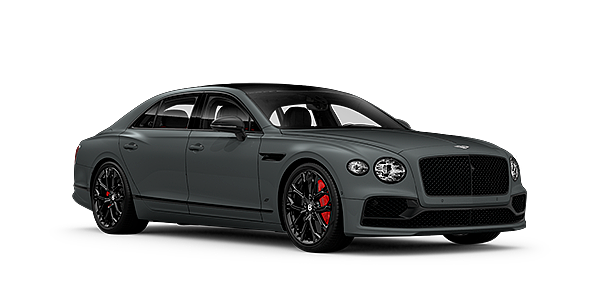 Bentley Jeddah Bentley Flying Spur S front side angled view in Cambrian Grey coloured exterior. 